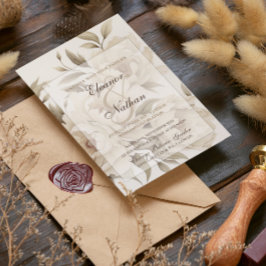 ロマンチックベージュペオニーフローラヴィンテージ秋の結婚式 招待状