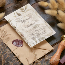 ロマンチックベージュペオニーフローラヴィンテージ秋の結婚式 招待状