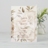 ロマンチックベージュペオニーフローラヴィンテージ秋の結婚式 箔招待状 (立ち正面)