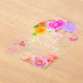 ロマンチックペオニスガーデンハッピーバースデー アクリル招待状 (レイダウン)