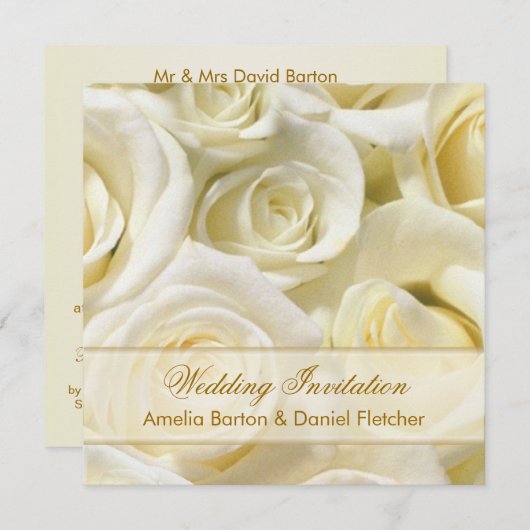 ロマンチックホワイトクリームバラ結婚式招待状 招待状 (正面/裏面)