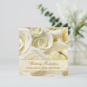 ロマンチックホワイトクリームバラ結婚式招待状 招待状 (スタンド正面)