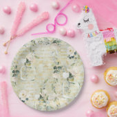 ロマンチックホワイトグリーン&金ゴールド植物学フローラ ペーパープレート (パーティー)