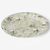 ロマンチックホワイトグリーン&金ゴールド植物学フローラ ペーパープレート (アングル)