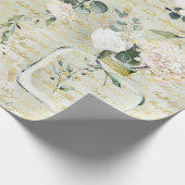 ロマンチックホワイトグリーン&金ゴールド植物学フローラ ラッピングペーパー (角)
