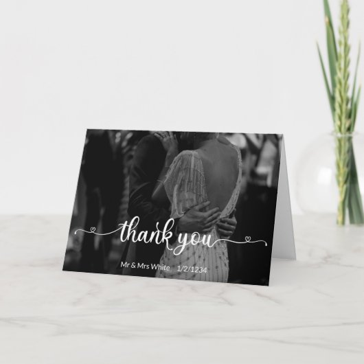 ロマンチックホワイトタイポグラフィサンキュー結婚写真ズ カード (正面)