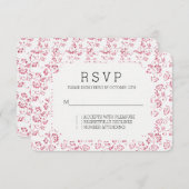 ロマンチックホワイトピンクグリッターフローラ結婚式RSVP 出欠カード (正面/裏面)
