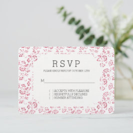 ロマンチックホワイトピンクグリッターフローラ結婚式RSVP 出欠カード