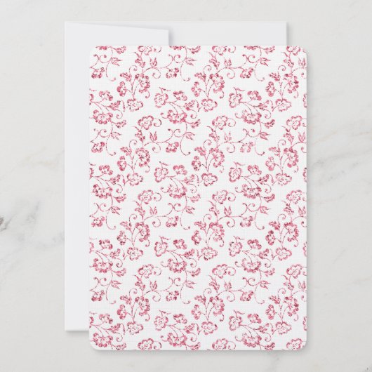 ロマンチックホワイトピンクグリッター結婚フローラ 招待状 (裏面)