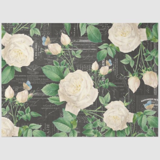 ロマンチックホワイトローズエフェメラコラージュティッシュペーパー 薄葉紙 (正面)