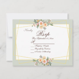 ロマンチックボタニカルセージグリーンフローラRSVPカード 招待状