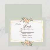 ロマンチックボタニカルセージグリーンフローラRSVPカード 招待状 (正面/裏面)