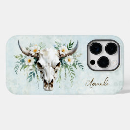 ロマンチックボホウォーター色フローラ牛スカル Case-Mate iPhone 14 PROケース