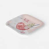 ロマンチックボホピンクハート羽デイジー大理石 ペーパープレート (傾斜あり)