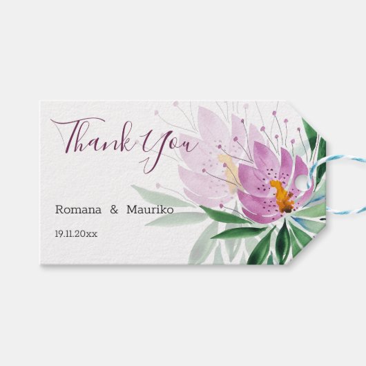 ロマンチックボホロータスフローラウォーターカラーアート ギフトタグ (正面(横))