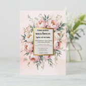 ロマンチックボホ結婚式招待状-赤面ピンクアイボリー 招待状 (スタンド正面)