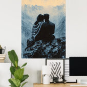 ロマンチックマウンテンビューインモノクロスタイル ポスター (ホームオフィス)