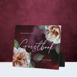 ロマンチックミッドナイト庭園の結婚式ゲストブックサイン フォトプラーク