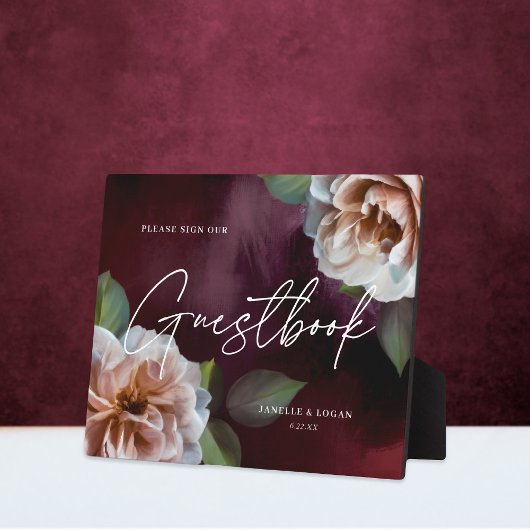 ロマンチックミッドナイト庭園の結婚式ゲストブックサイン フォトプラーク