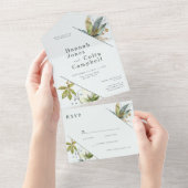 ロマンチックミニマルつる植物ガーデングリーンブルーオールインオン オールインワン招待状 (貼ってはがせる)