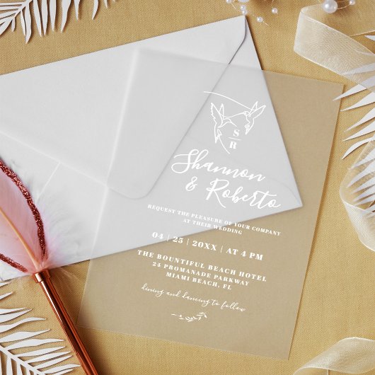 ロマンチックミニマルな植物学モノグラ結婚ムの アクリル招待状