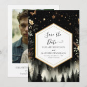 ロマンチックミニマルな魅惑の森結婚の セーブザデート (正面/裏面)