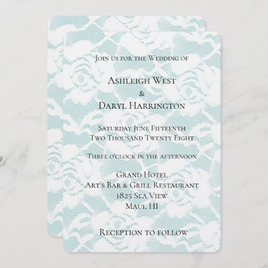 ロマンチックミントホワイト結婚フローラ 招待状 (正面/裏面)