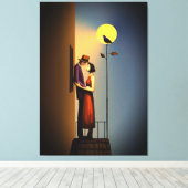 ロマンチックムーンライトバルコニー – ヴィンテージノアラブ キャンバスプリント (インサイチュ (ウッドフロア))