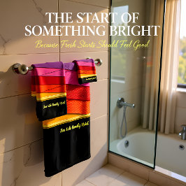 ロマンチックモダンなアートジオメトリ – 黄色のオレンジ色ピンク バスタオルセット