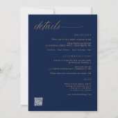 ロマンチックモダンなネイビーブルー金ゴールドオールインワン結婚ズ 招待状 (裏面)