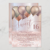 ロマンチックモダンなバラ金ゴールド輝くバグラデーションルーン 招待状 (正面/裏面)