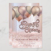 ロマンチックモダンなバラ金ゴールド輝くバグラデーションルーン 招待状 (正面/裏面)