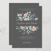 ロマンチックモダンなワイルドフラワーダークグレ結婚ーズ 招待状 (正面/裏面)