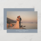 ロマンチックモダンな埃っぽいブルー結婚写真 サンキューカード (正面/裏面)