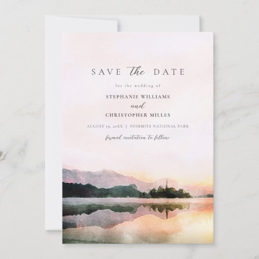 ロマンチックモダンな日没は日付を保存 招待状 (正面)