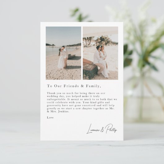 ロマンチックモダンな瞬間感謝してい3枚結婚の写真のあなた サンキューカード (スタンド正面)