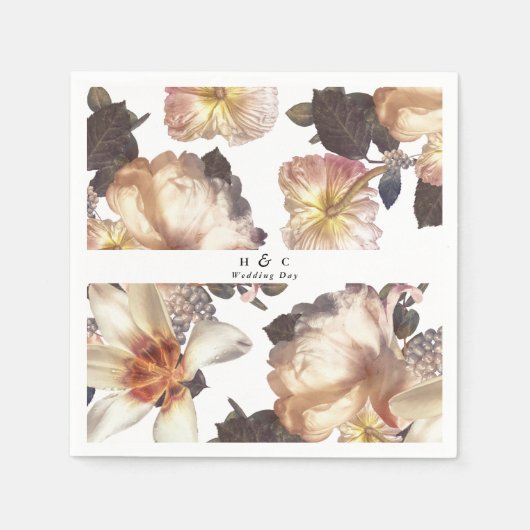 ロマンチックモダンな花のフローラ結婚ズ スタンダードカクテルナプキン (正面)