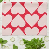 ロマンチックモダンな赤とピンクのハート キッチンタオル (折り畳み)