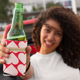 ロマンチックモダンな赤とピンクのハート 缶クーラー