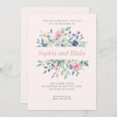 ロマンチックモダンな野淡い色の花ピンク結婚ズ 招待状 (正面/裏面)