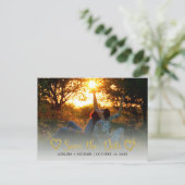 ロマンチックモダンな金の結婚式は日付を除く 案内ポストカード (スタンド正面)