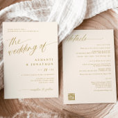 ロマンチックモダンな金ゴールドのアイボリーすべて結婚の 招待状