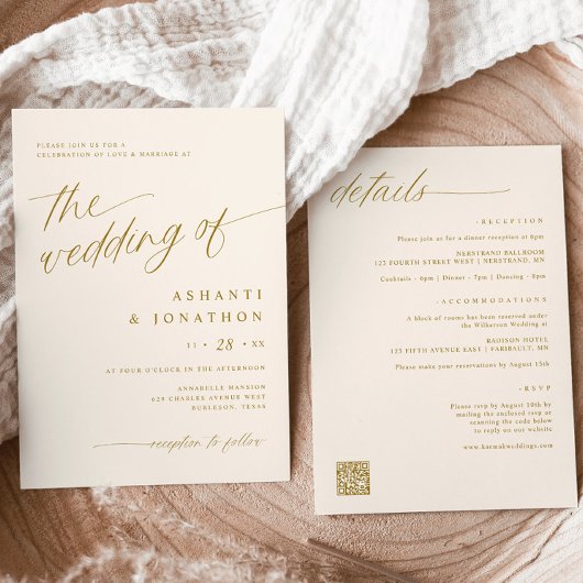 ロマンチックモダンな金ゴールドのアイボリーすべて結婚の 招待状