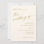 ロマンチックモダンな金ゴールドのアイボリーすべて結婚の 招待状 (正面)