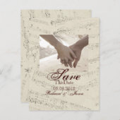 ロマンチックモダンな音楽ノート結婚式は日付を保存 案内ポストカード (正面/裏面)