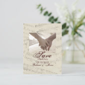 ロマンチックモダンな音楽ノート結婚式は日付を保存 案内ポストカード (スタンド正面)