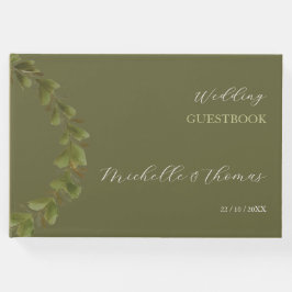 ロマンチックモダングリーンリースウォーターカラーアート ゲストブック