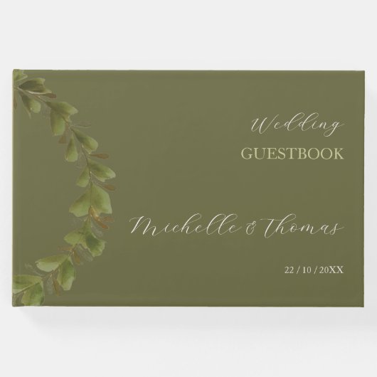 ロマンチックモダングリーンリースウォーターカラーアート ゲストブック (正面)