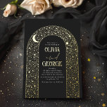 ロマンチックモダンシナ結婚ーズブラック金ゴールド 箔招待状<br><div class="desc">コズミックロマンス：星目愛好家のための完璧な結婚式招待状。可能な限り魔法の方法で愛の物語を語る準備ができているか？もう見ろ！これらの黒と金ゴールドインスパイアの結婚式招待状は、畏敬の念の高い宇宙の美しいによって作らインスパイアれ、「星の中で書」「月と後ろ」「星の下で」などのテーマに理想的な選択となっている。 デザインは、すべての豪華なアーチの形に組み込まれた星空の本質をキャプチャ。すべてのイラスト、あなたの名前(プラス魅力的と"と")は、豪華な実在金ゴールドフォイルで飾られている。宇宙の一部を手に持つようなものだ！これらの招待状疑問に思は、神秘的な惑星や遠くの銀河系、遠くの星座を呼び起こす。すべてが素晴らし新しい感じ冒険に開くドアや窓のような視覚結婚を作り出す。お客様を驚かせ、この世界から本当に結婚外れた音のトーンを設定する！</div>