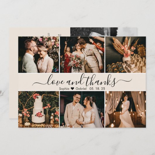 ロマンチックモダンタイポグラフィアイボリーフォトコラージュ サンキューカード (正面/裏面)